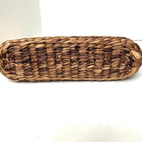 Straw & Fabric Bag Purse Embroidered Flowers Neutral Natural Boho Philippines - Picture 8 of 10